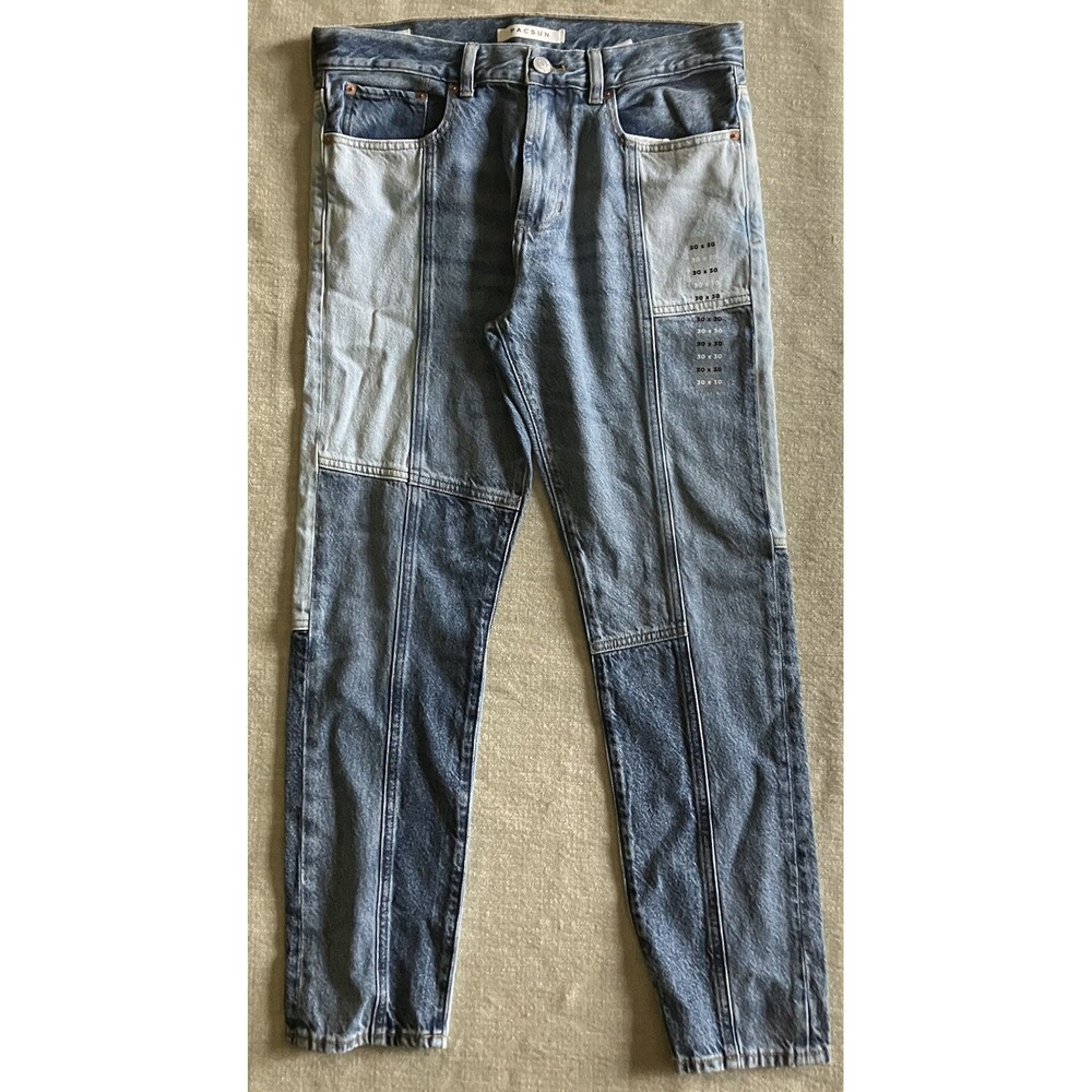 Pacsun Slim Taper Patchwork 2 Tone Denim Jeans 30x30 New With Tag NWT 70s Style